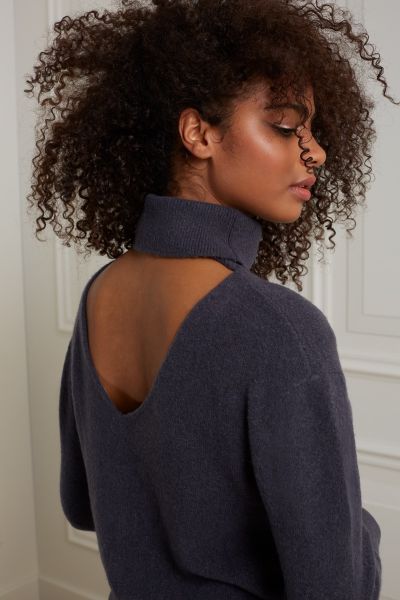 ROLLNECK SWEATER WITH OPEN BACK AND LONG SLEEVES BLUE GREY